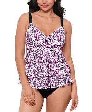 Swim Solutions Women's Plus Printed Tiered Fauxkini One-Piece Swimsuit